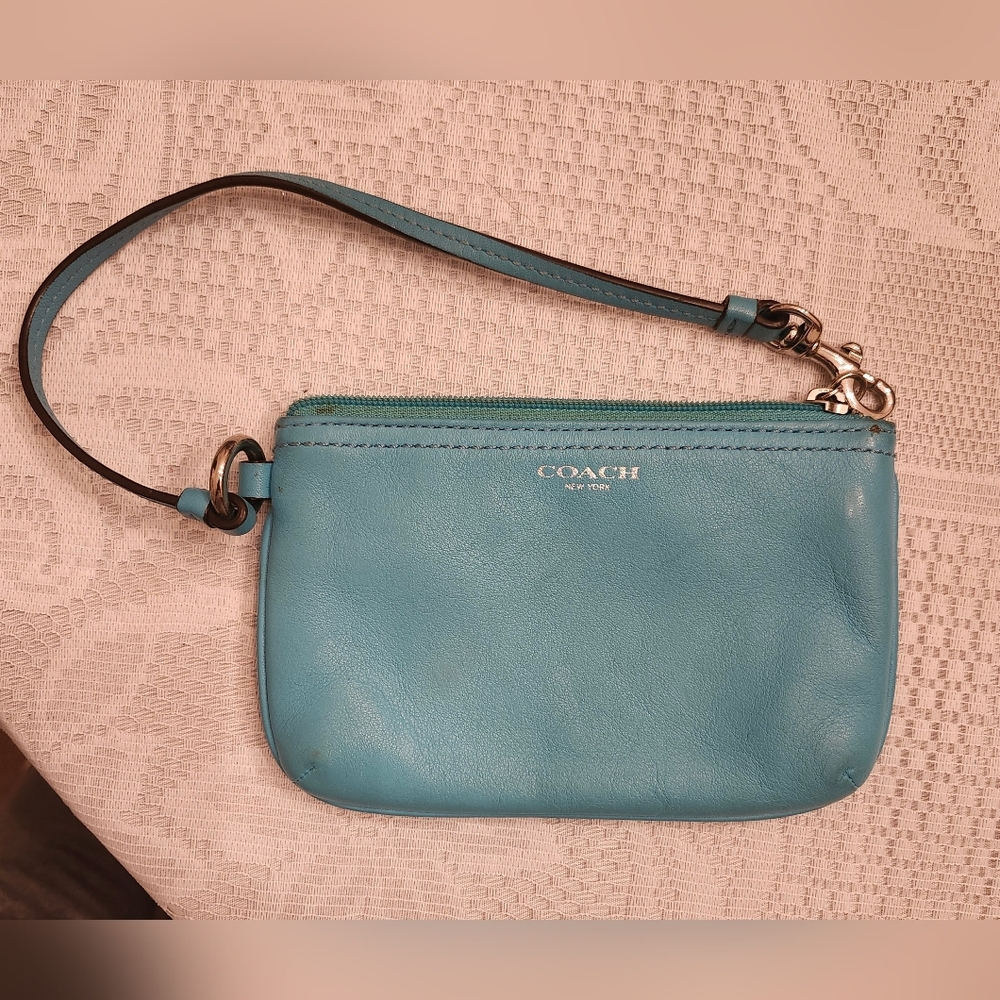 Coach Turquoise Blue Leather Wristlet